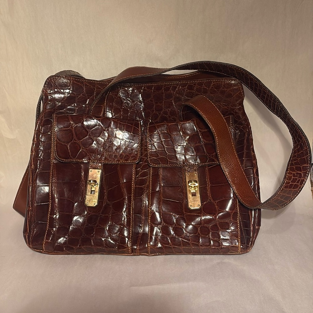 Vintage Cole Haan Italian Burgundy Crocodile Leather Shoulder Bag